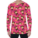 Monkey And Banana Pattern Print Men's Long Sleeve T-Shirt