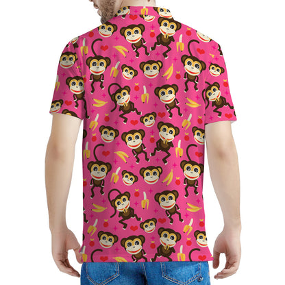 Monkey And Banana Pattern Print Men's Polo Shirt
