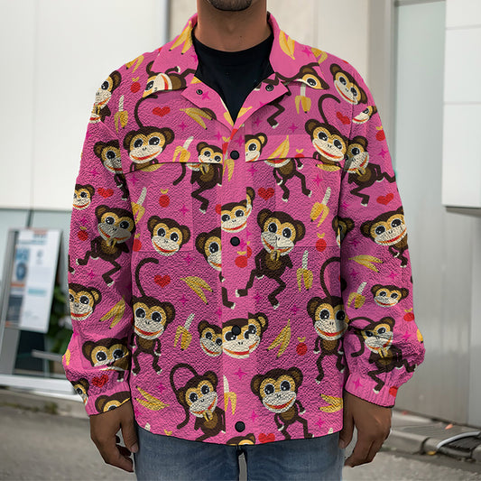 Monkey And Banana Pattern Print Men's Shirt Jacket