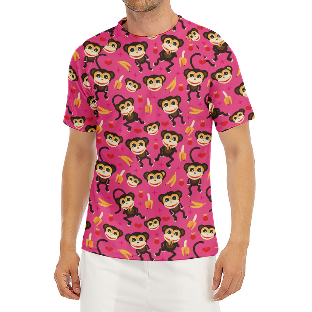 Monkey And Banana Pattern Print Men's Short Sleeve Rash Guard