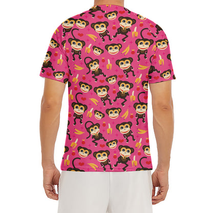 Monkey And Banana Pattern Print Men's Short Sleeve Rash Guard
