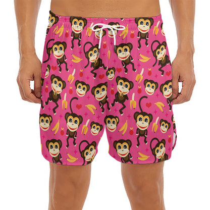 Monkey And Banana Pattern Print Men's Split Running Shorts
