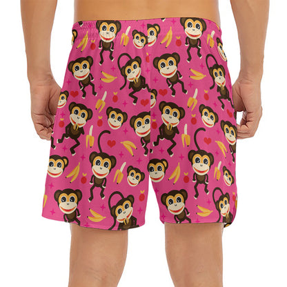Monkey And Banana Pattern Print Men's Split Running Shorts