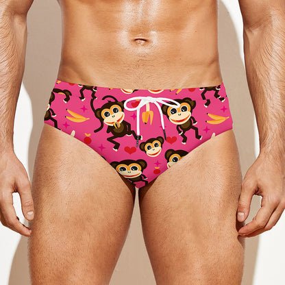 Monkey And Banana Pattern Print Men's Swim Briefs