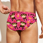 Monkey And Banana Pattern Print Men's Swim Briefs