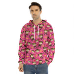 Monkey And Banana Pattern Print Men's Velvet Pullover Hoodie