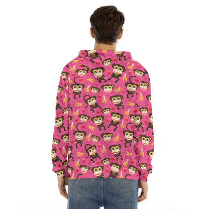 Monkey And Banana Pattern Print Men's Velvet Pullover Hoodie