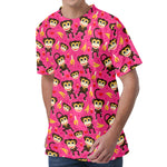 Monkey And Banana Pattern Print Men's Velvet T-Shirt