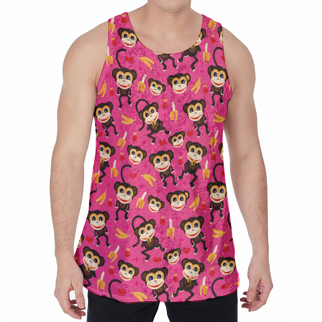 Monkey And Banana Pattern Print Men's Velvet Tank Top