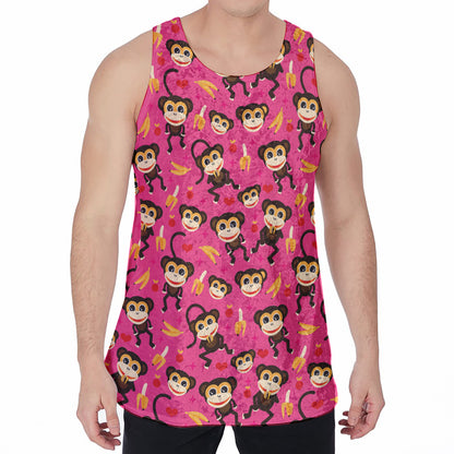 Monkey And Banana Pattern Print Men's Velvet Tank Top