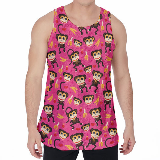 Monkey And Banana Pattern Print Men's Velvet Tank Top