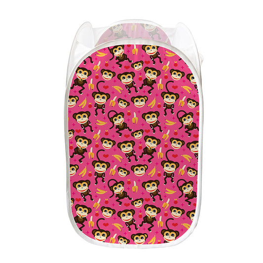 Monkey And Banana Pattern Print Mesh Laundry Hamper