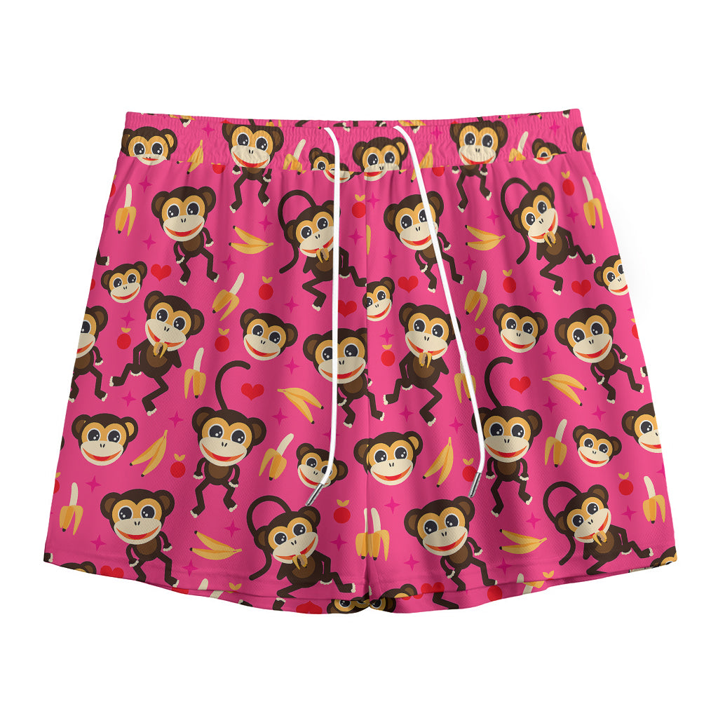 Monkey And Banana Pattern Print Mesh Shorts