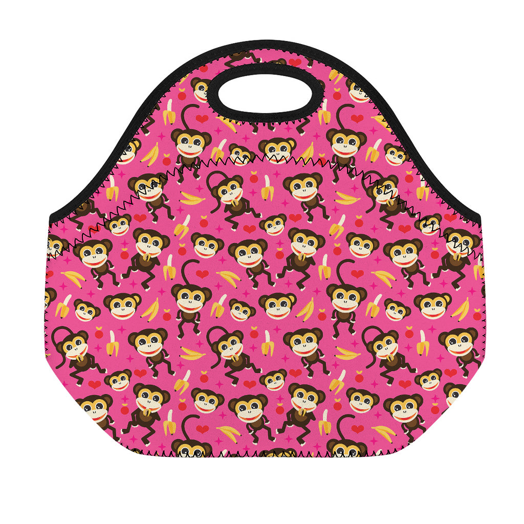 Monkey And Banana Pattern Print Neoprene Lunch Bag