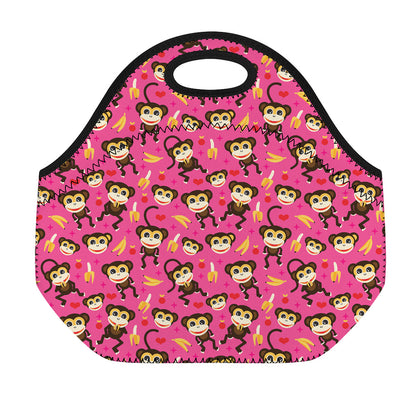 Monkey And Banana Pattern Print Neoprene Lunch Bag