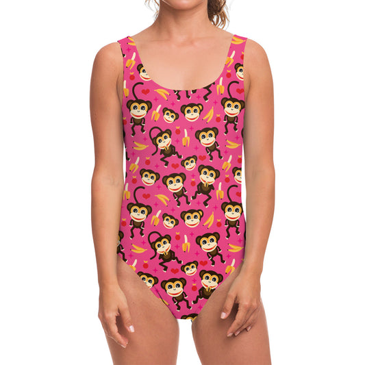 Monkey And Banana Pattern Print One Piece Swimsuit