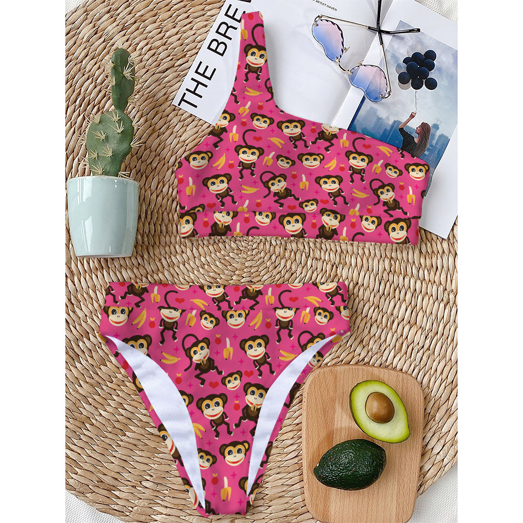 Monkey And Banana Pattern Print One Shoulder Bikini Top