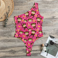 Monkey And Banana Pattern Print One Shoulder Bodysuit