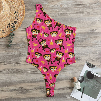 Monkey And Banana Pattern Print One Shoulder Bodysuit