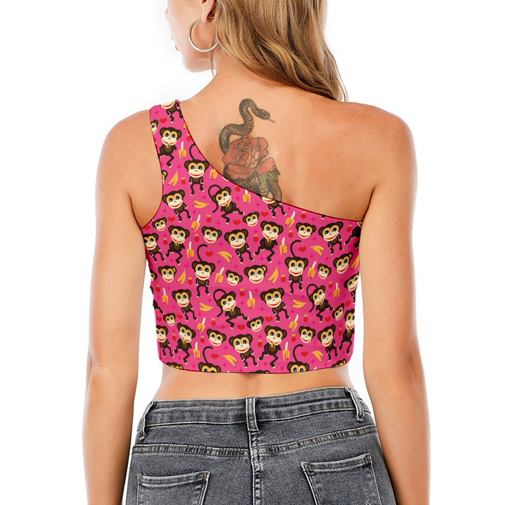 Monkey And Banana Pattern Print One Shoulder Crop Top