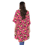 Monkey And Banana Pattern Print Open Front Beach Cover Up