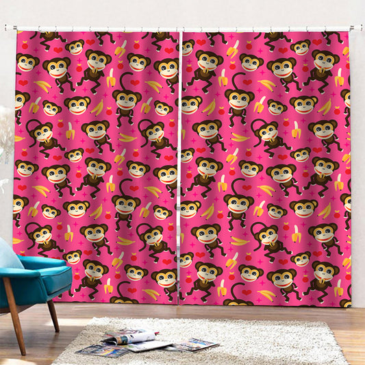 Monkey And Banana Pattern Print Pencil Pleat Curtains
