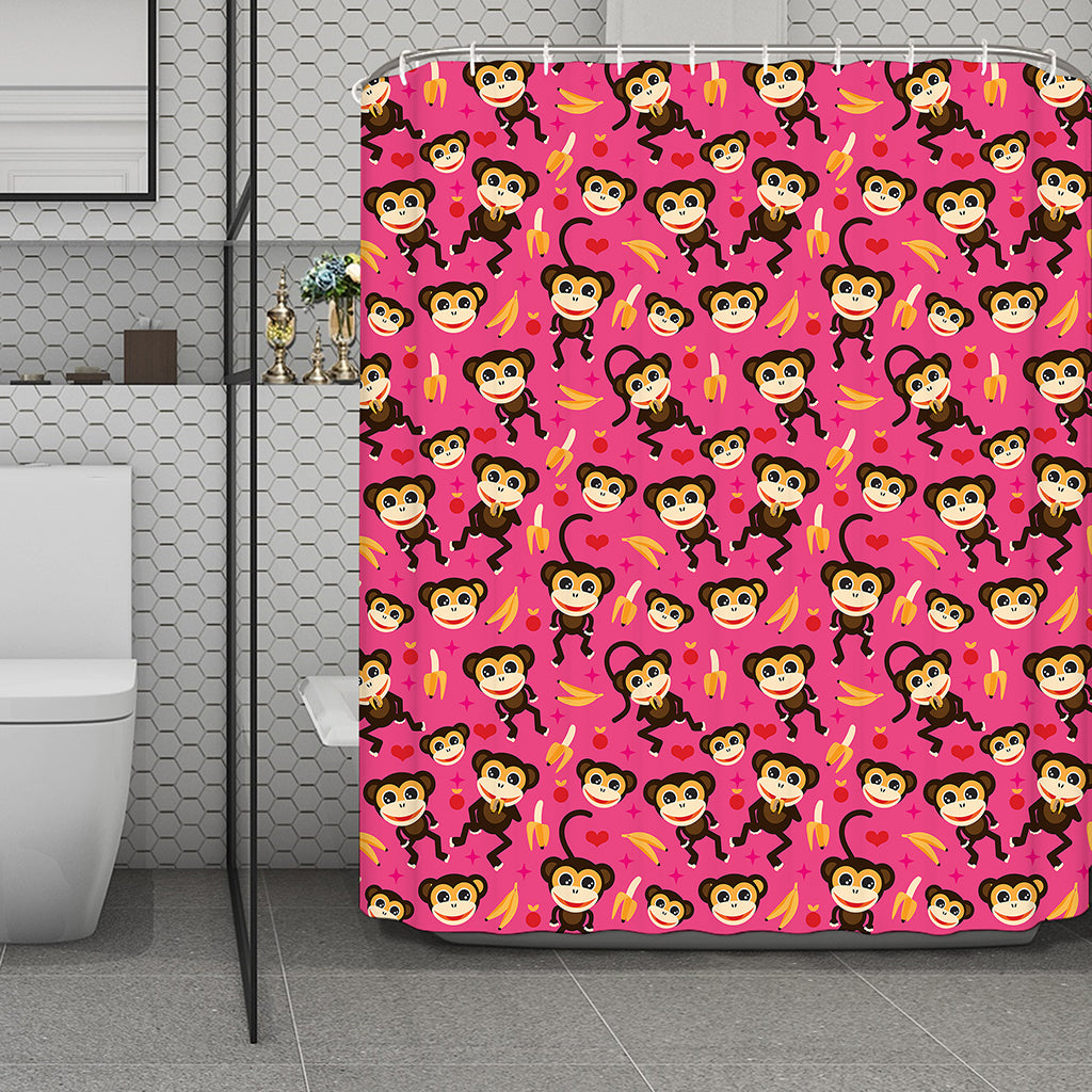 Monkey And Banana Pattern Print Polyester Shower Curtain