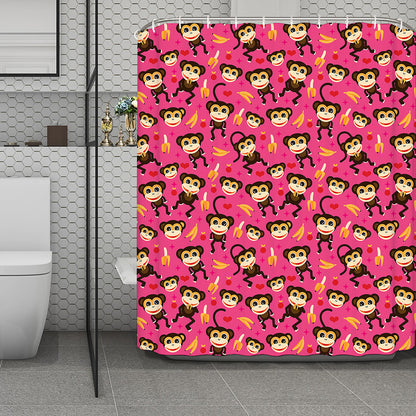 Monkey And Banana Pattern Print Polyester Shower Curtain