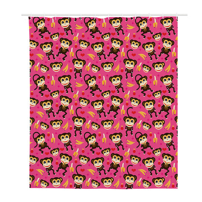 Monkey And Banana Pattern Print Polyester Shower Curtain