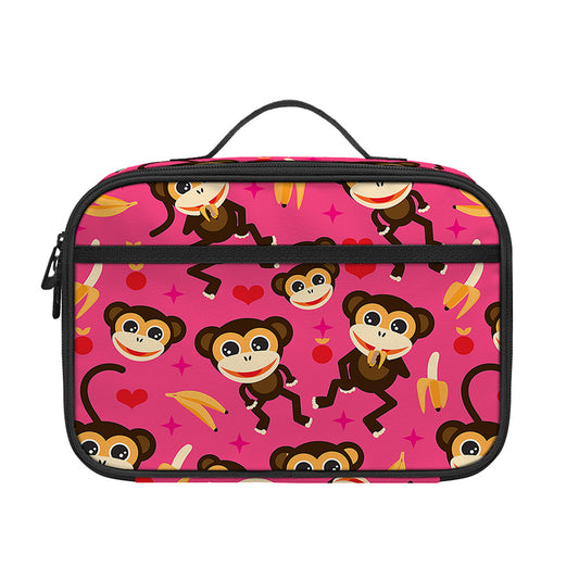Monkey And Banana Pattern Print Portable Lunch Bag