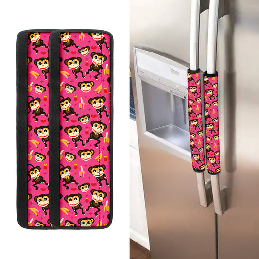 Monkey And Banana Pattern Print Refrigerator Handle Covers