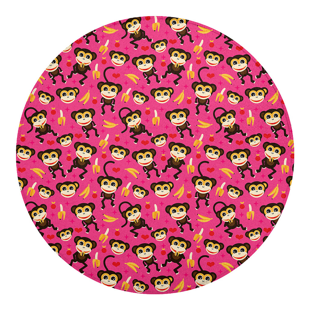 Monkey And Banana Pattern Print Round Blanket