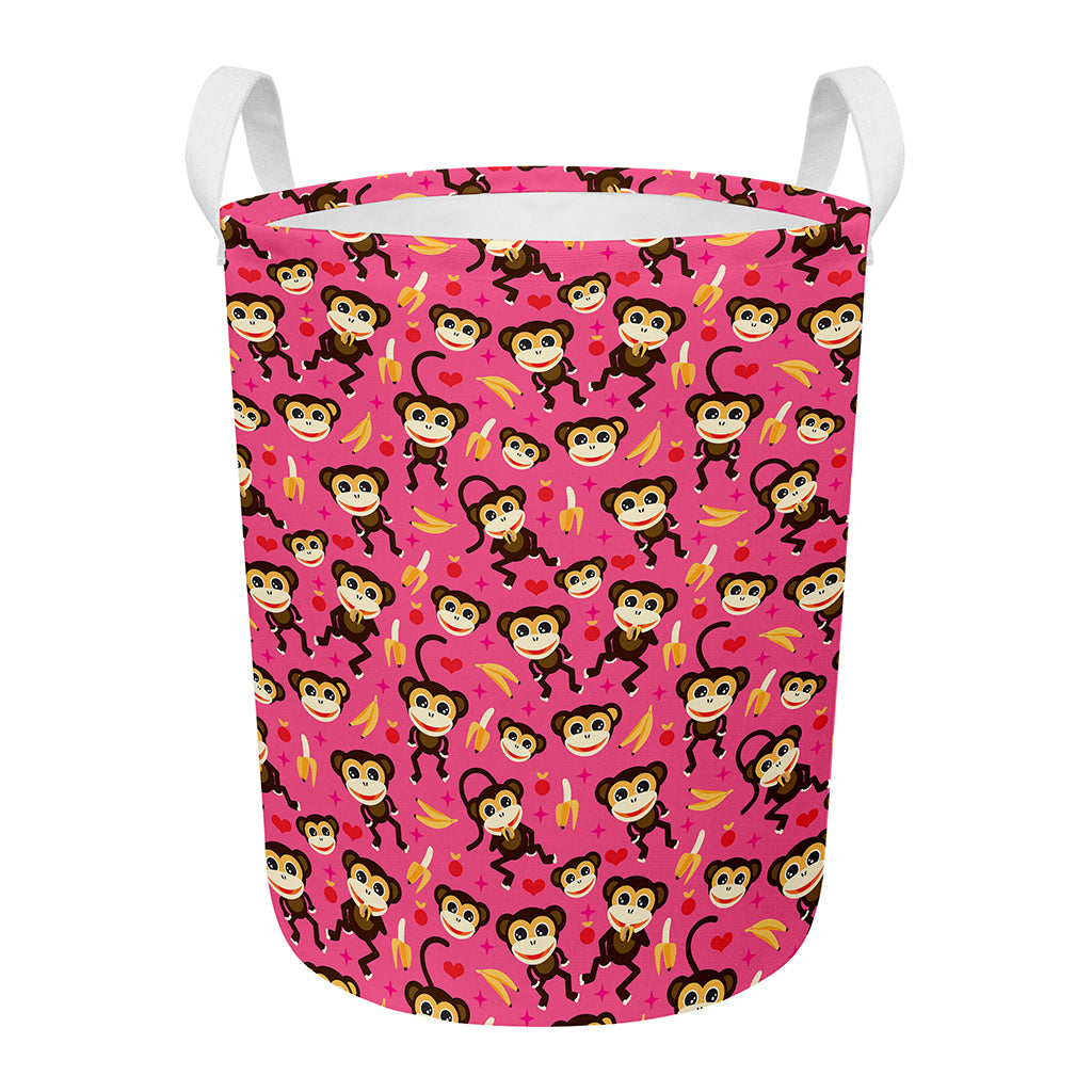Monkey And Banana Pattern Print Round Laundry Basket