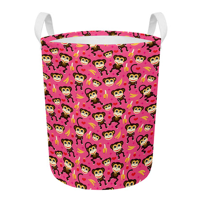 Monkey And Banana Pattern Print Round Laundry Basket