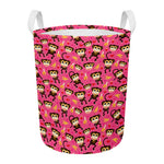 Monkey And Banana Pattern Print Round Laundry Basket