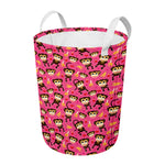 Monkey And Banana Pattern Print Round Laundry Basket