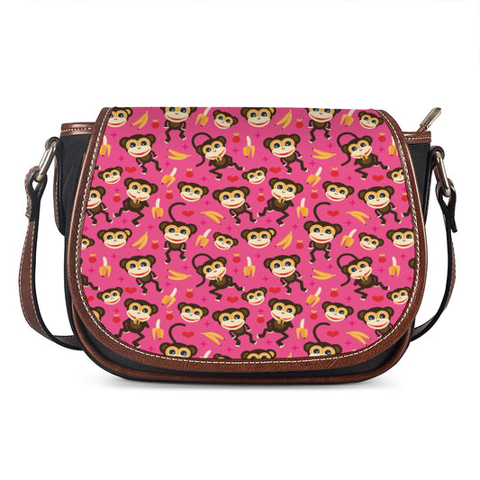 Monkey And Banana Pattern Print Saddle Bag
