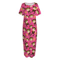 Monkey And Banana Pattern Print Short Sleeve Long Nightdress
