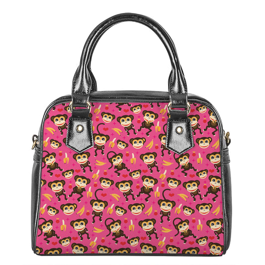 Monkey And Banana Pattern Print Shoulder Handbag