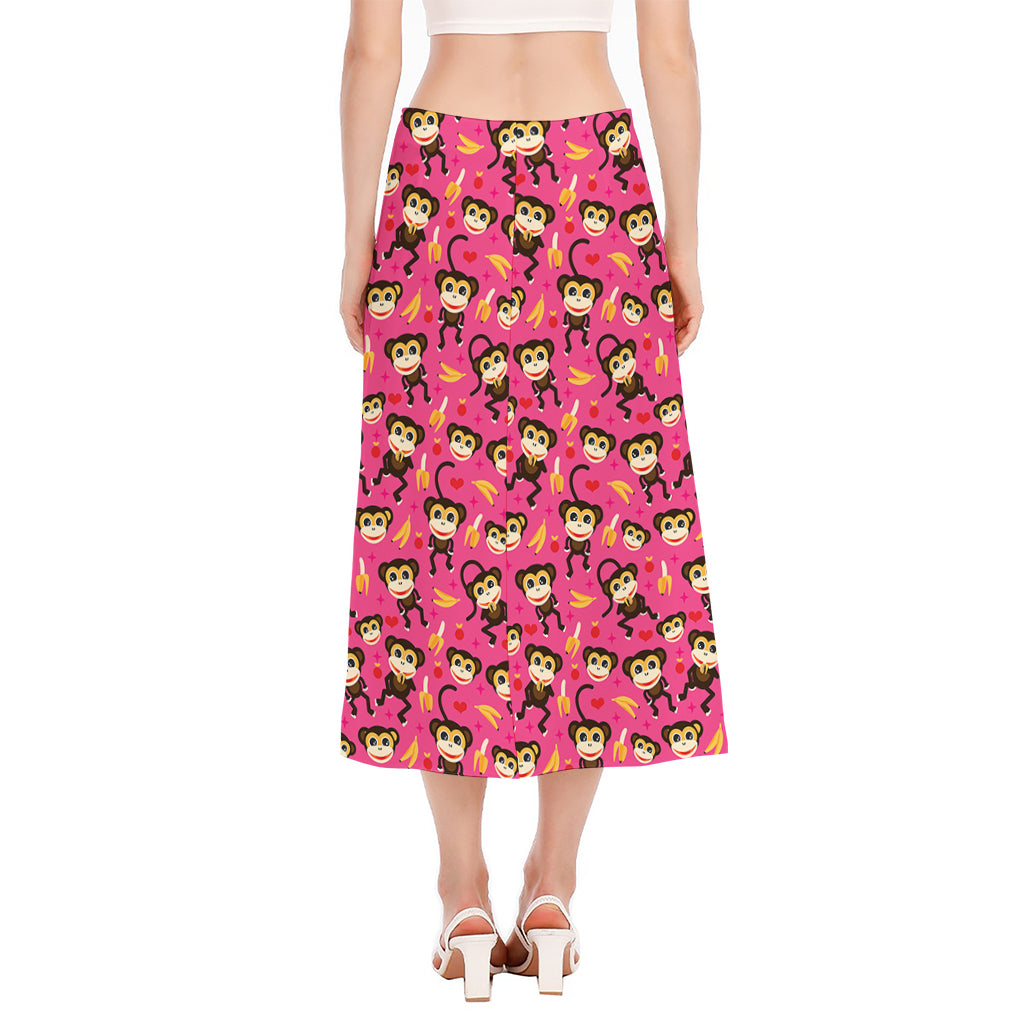Monkey And Banana Pattern Print Side Slit Midi Skirt