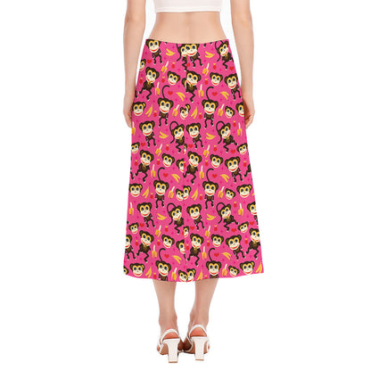 Monkey And Banana Pattern Print Side Slit Midi Skirt