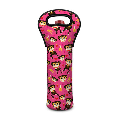 Monkey And Banana Pattern Print Single Neoprene Wine Tote
