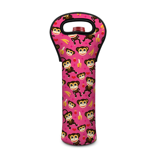 Monkey And Banana Pattern Print Single Neoprene Wine Tote