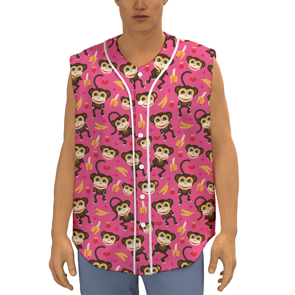 Monkey And Banana Pattern Print Sleeveless Baseball Jersey
