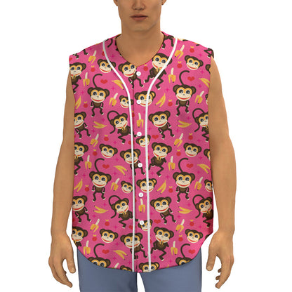 Monkey And Banana Pattern Print Sleeveless Baseball Jersey