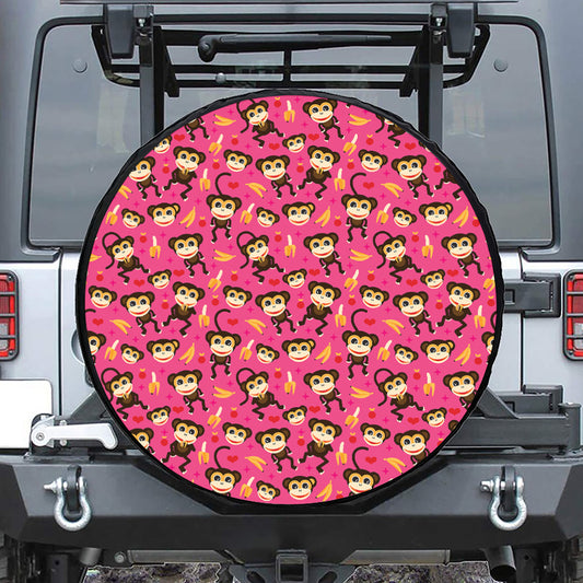 Monkey And Banana Pattern Print Tire Cover