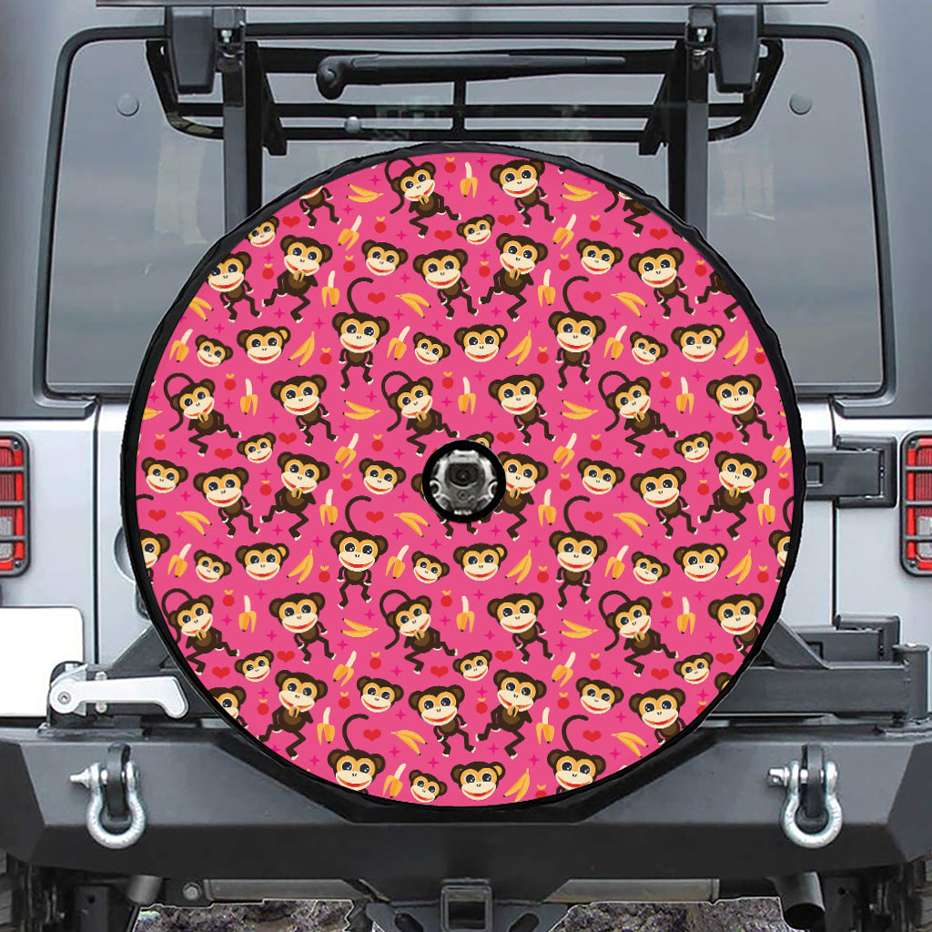 Monkey And Banana Pattern Print Tire Cover With Camera Hole