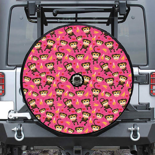 Monkey And Banana Pattern Print Tire Cover With Camera Hole