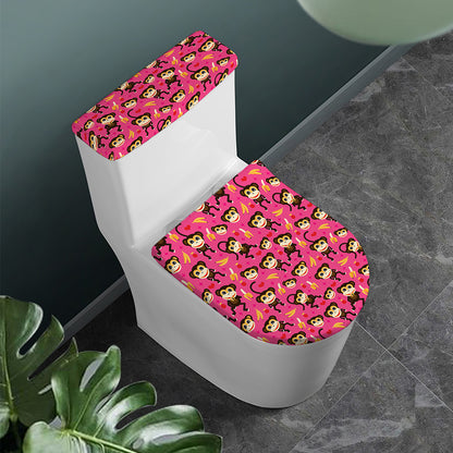 Monkey And Banana Pattern Print Toilet Lid And Tank Cover Set