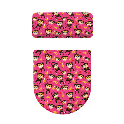 Monkey And Banana Pattern Print Toilet Lid And Tank Cover Set